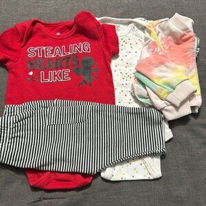 3-6M clothing bundle 2 onesies, 1 pant, 1 like coat.